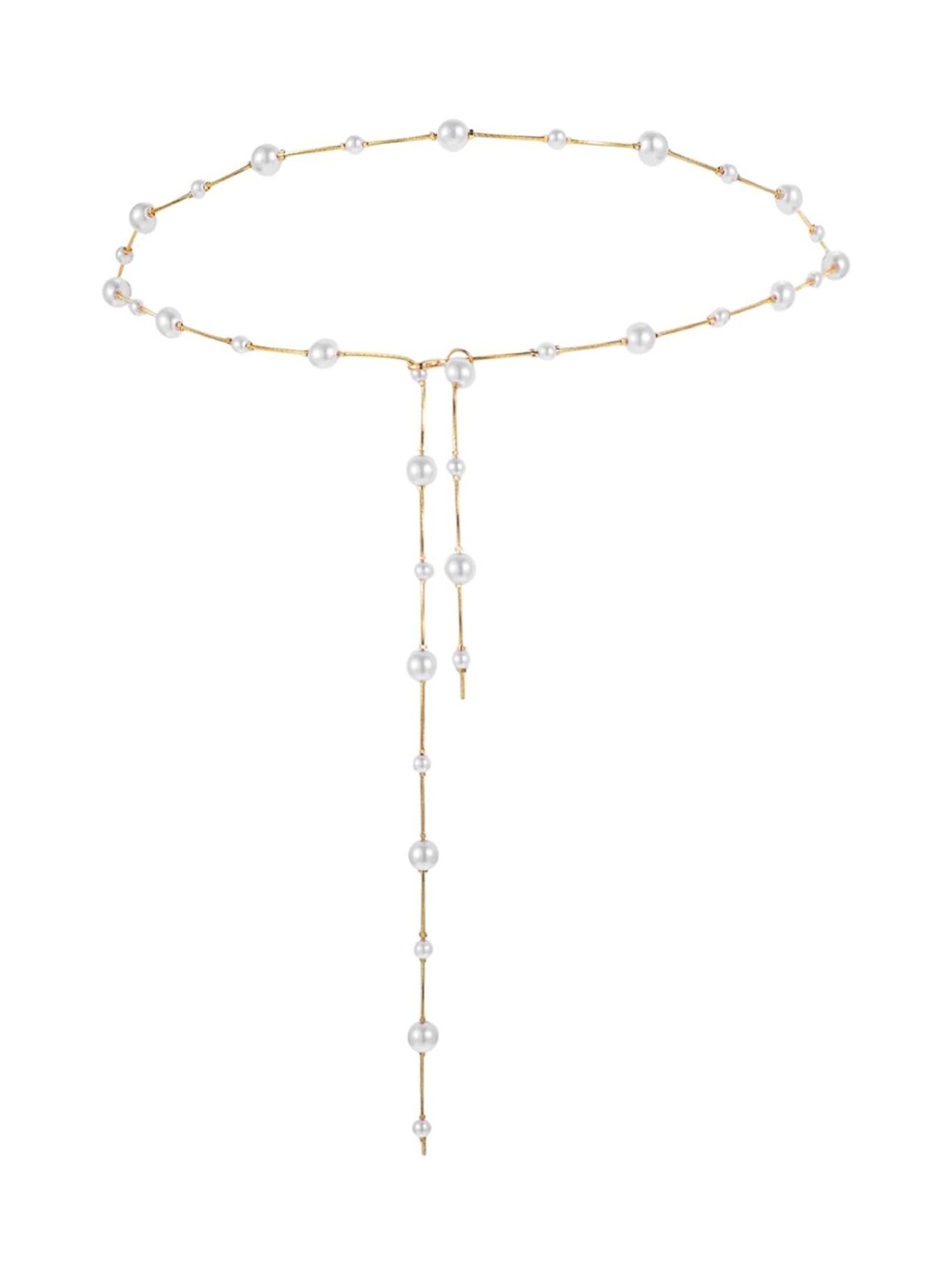 Gold Pearl Lariat Choker Necklace - Women Jewelry